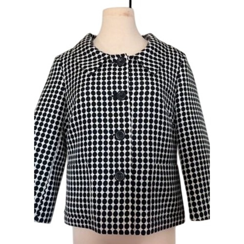 Scott Taylor Petite Polka Dot Jacket Black White Peter Pan Collar Size PS